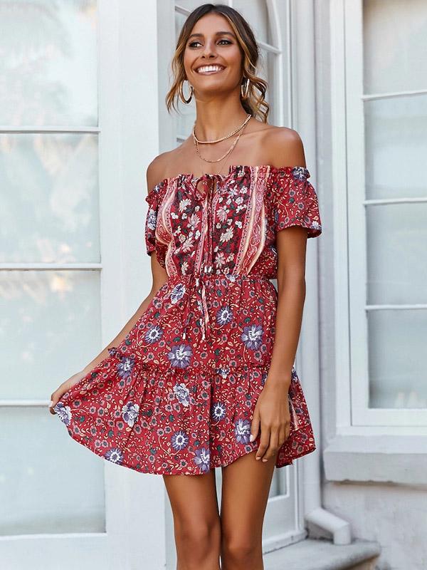 Summer Off-Shoulder Mini Dress with Print