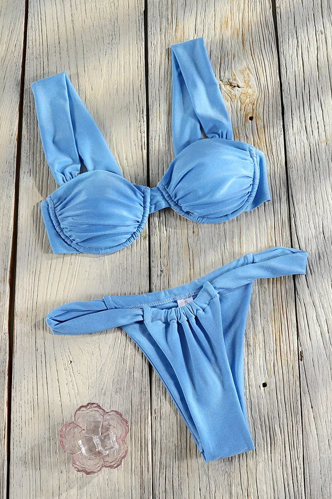 Solid Color Push Up Bikini Set