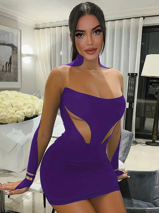 Purple Asymmetrical Cut-Out Mini Dress