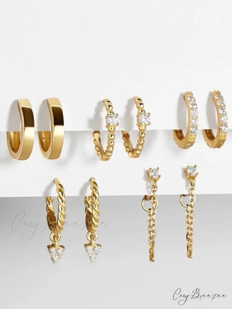 5pairs Rhinestone Decor Earrings