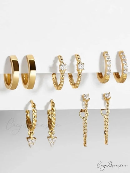 5pairs Rhinestone Decor Earrings