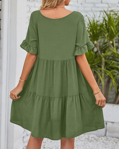 V-neck Dress with Ruffle Sleeves