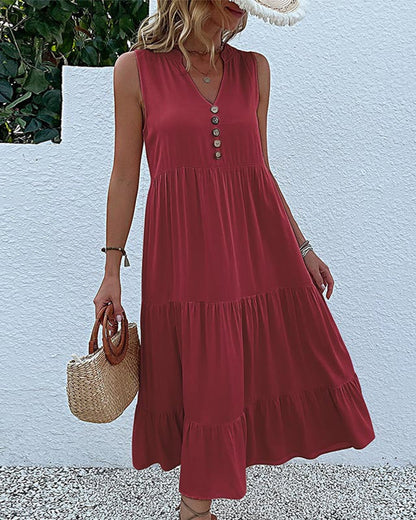 Sleeveless Casual Dress in Solid Color