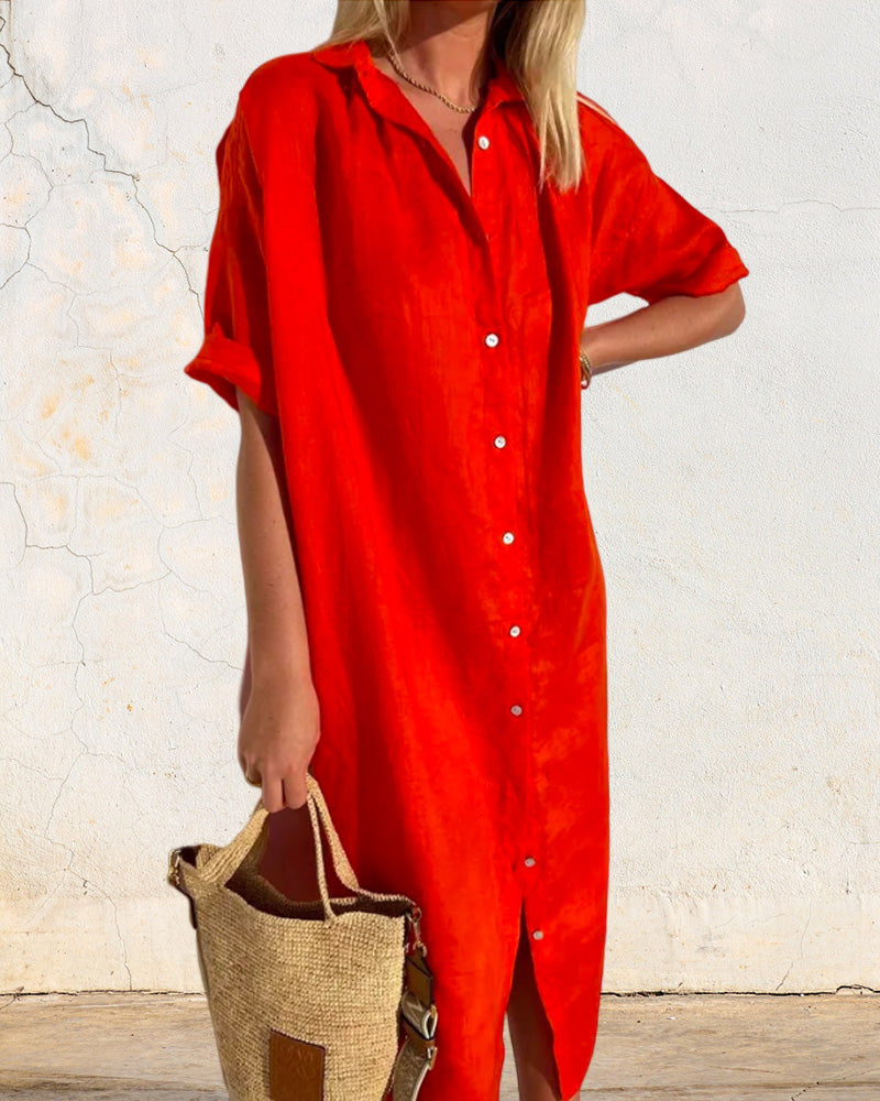 Solid color cotton shirt dress