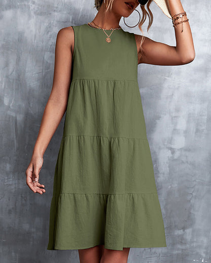 Sleeveless A-Line Dress in Solid Color