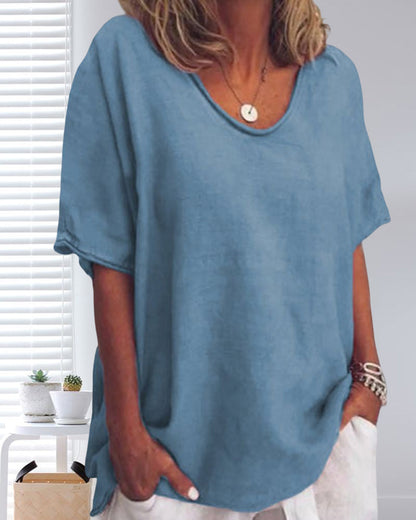 Solid Loose T-Shirt in Neck Round Color