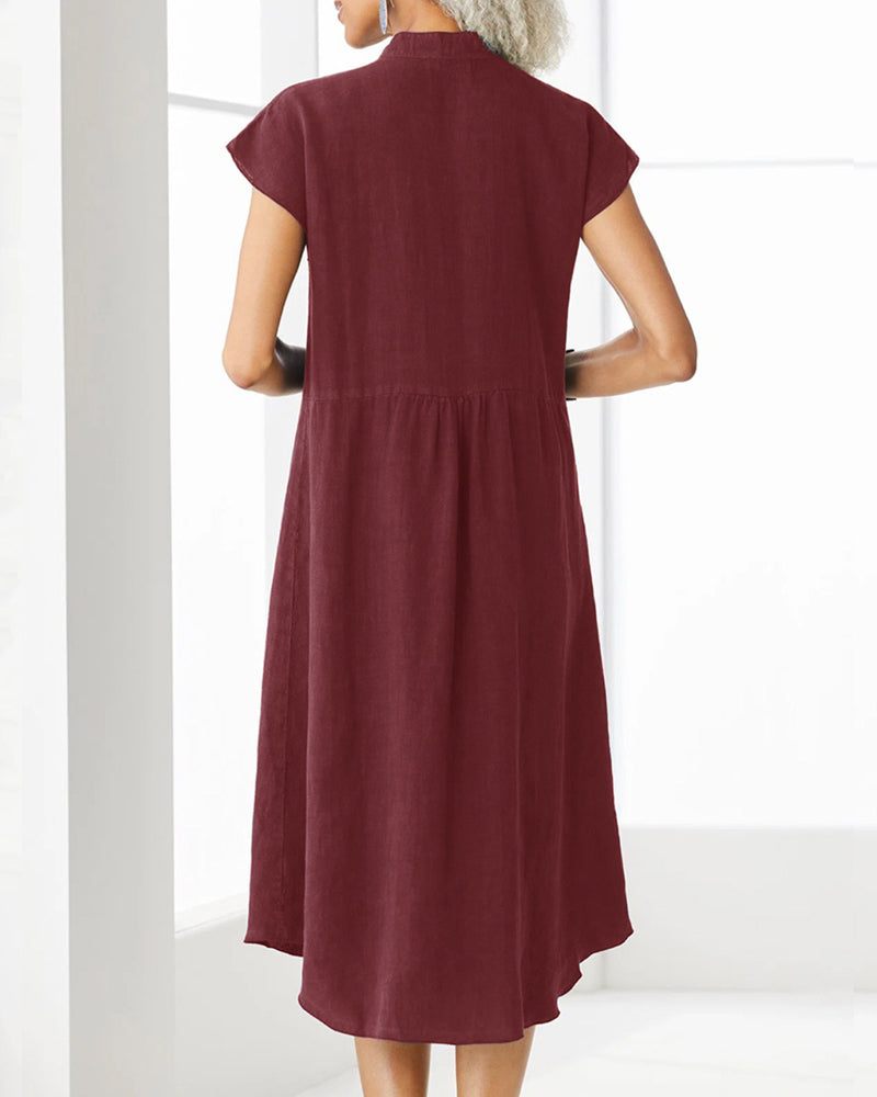 Stand collar dress with single breasted pocket