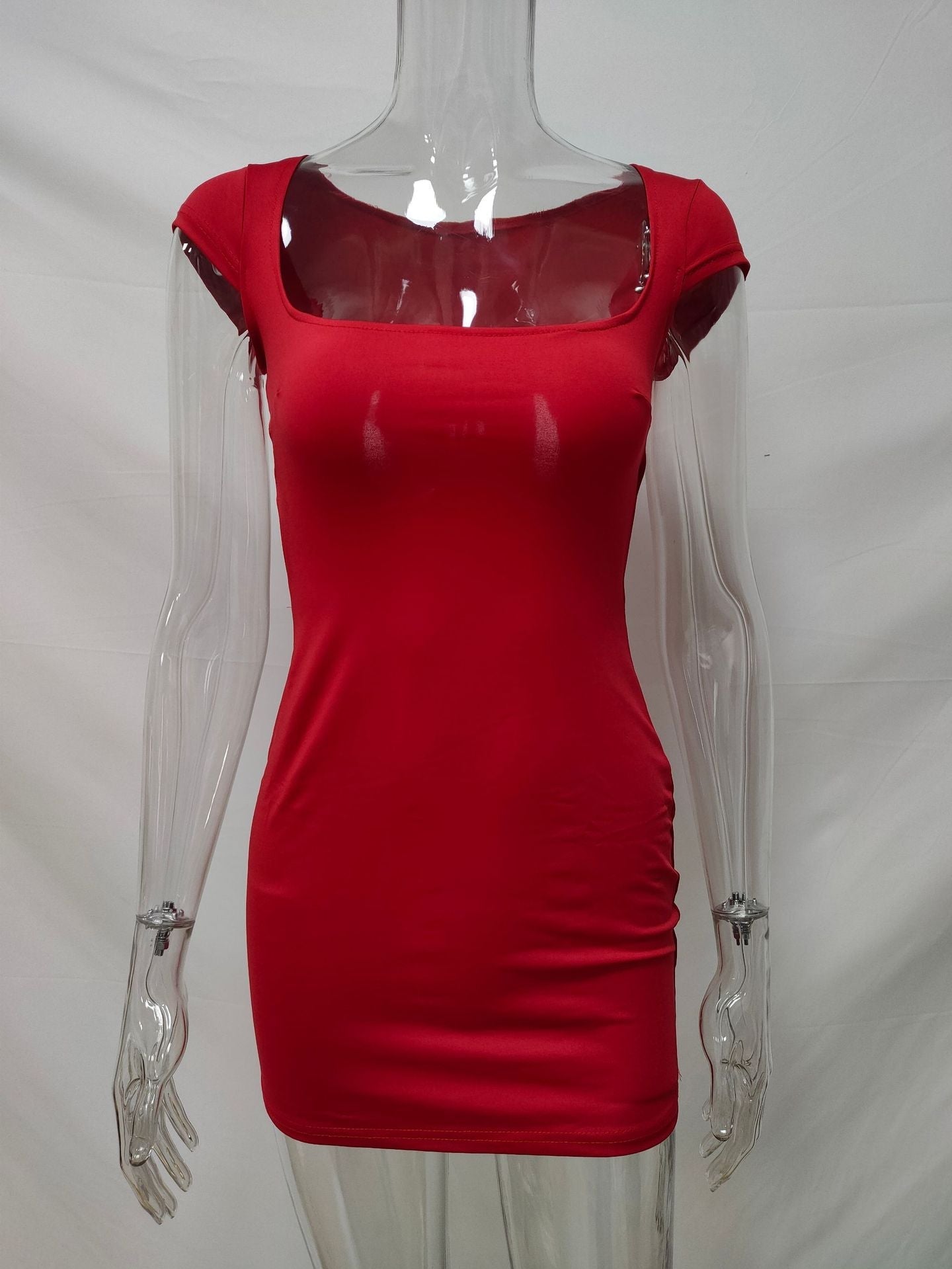 Solid Color Sexy Slim Hollow Out Mini Dress