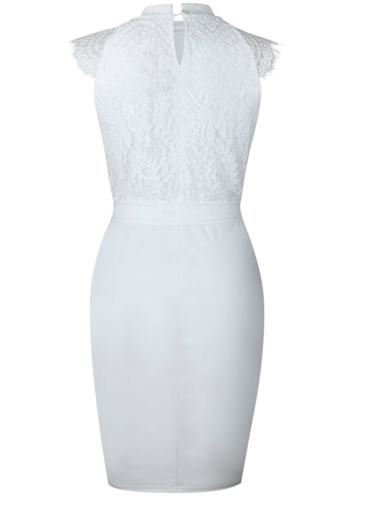 White Bodycon Dress - Knee-Length Slim Elegant Club Casual