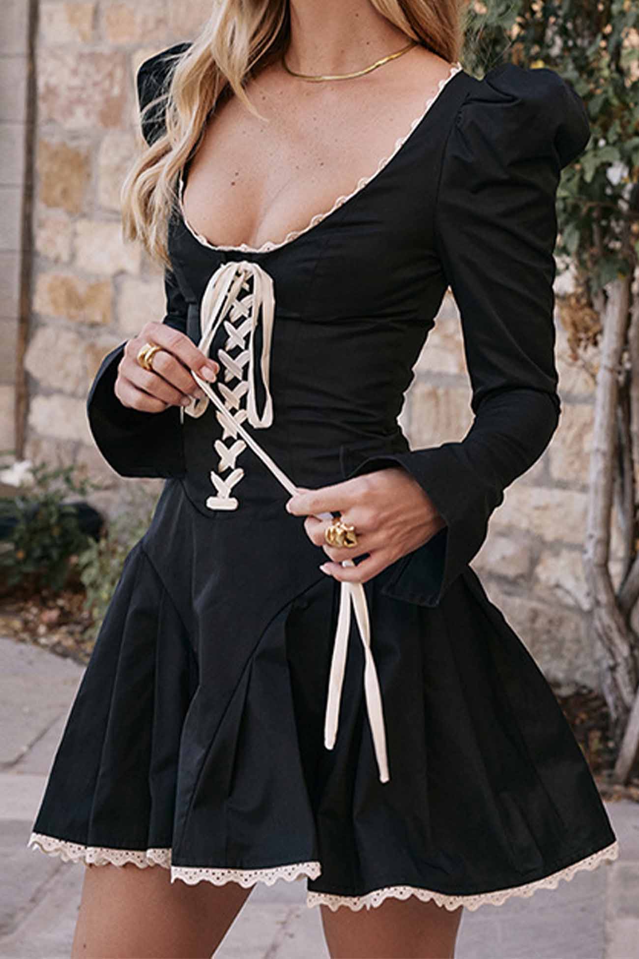 Rushed Lace Up Corset Mini Dress