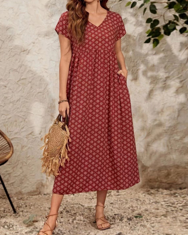 V-neck short sleeve maxi dress