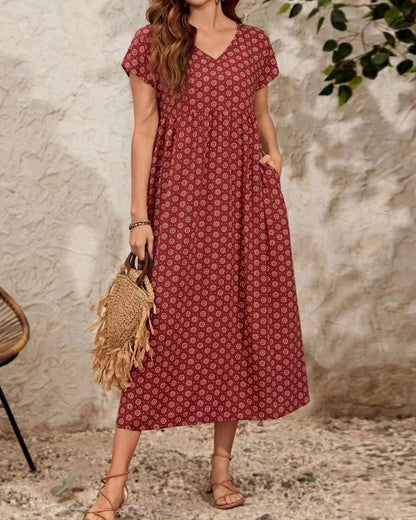 V-neck short sleeve maxi dress