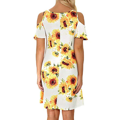 Sunflower Print Mini Dress for Women - Summer Casual Style