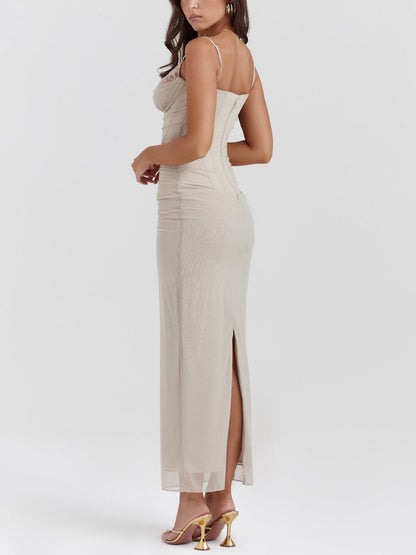 Sexy Slim Fit Hip-Hugging Graceful Slit Mesh Long Skirt