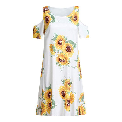 Sunflower Print Mini Dress for Women - Summer Casual Style