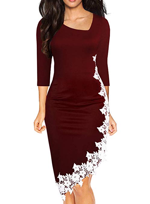 Black Pencil Dress with White Lace Bodycon Dresses for Women