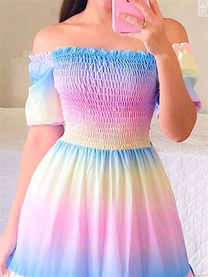 Rainbow Short Sleeve Maxi Beach Dress