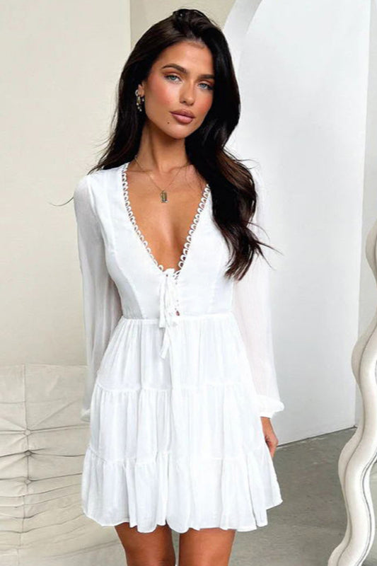 V-Neck Lace-Up Slim Fit Bodycon Party Dress
