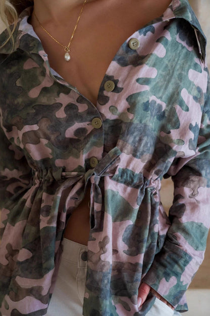 Camouflage Print Long Sleeve Blouse