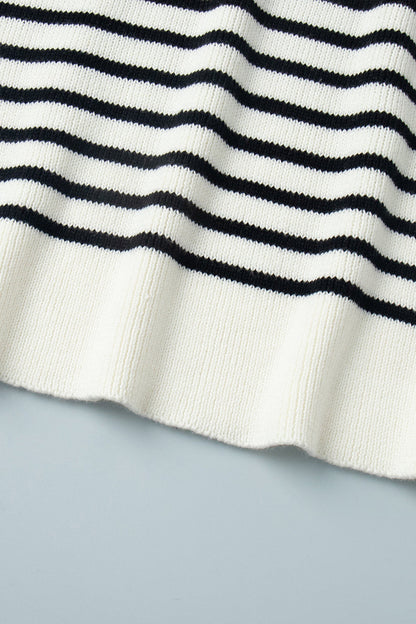 Striped Polo Neck Loose Fit Knit Sweater