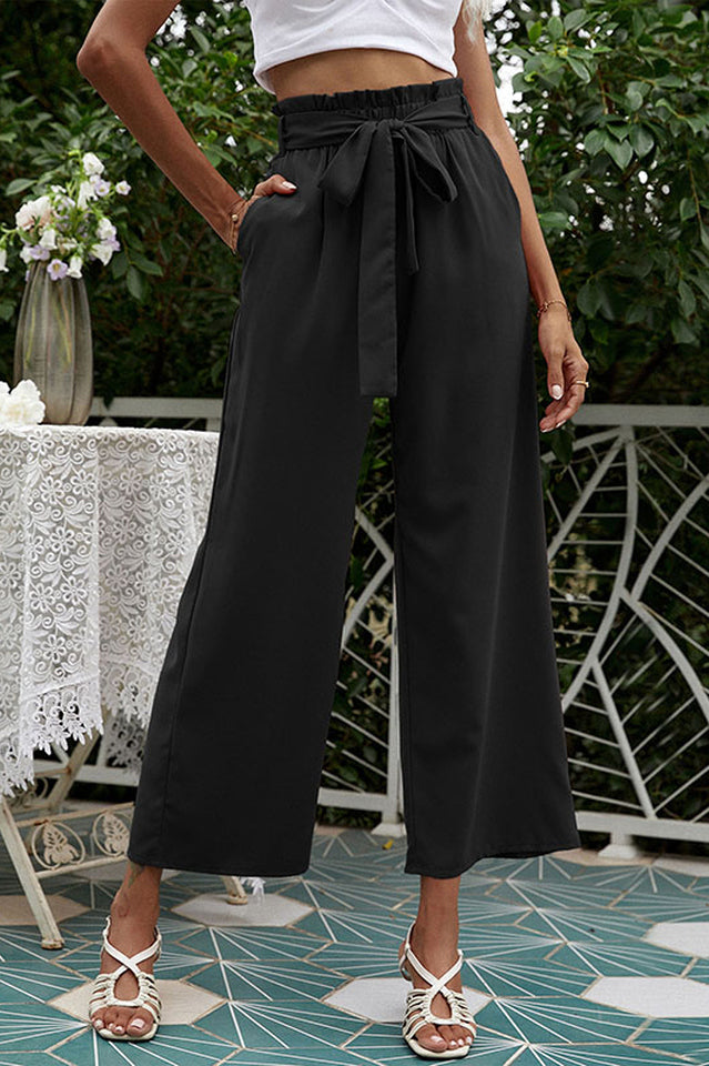 Basic Wide Leg Charming Pants With Belt