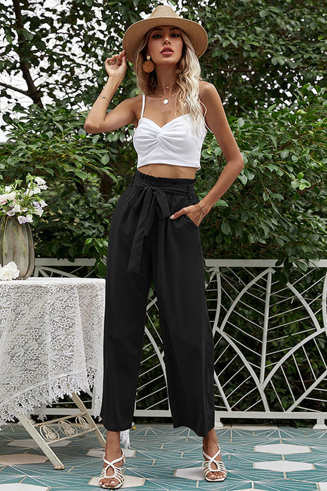 Basic Wide Leg Charming Pants With Belt