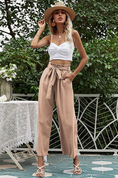 Basic Wide Leg Charming Pants With Belt