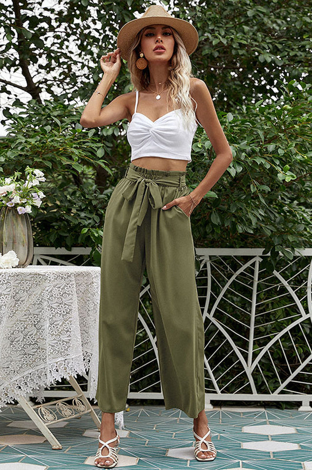 Basic Wide Leg Charming Pants With Belt