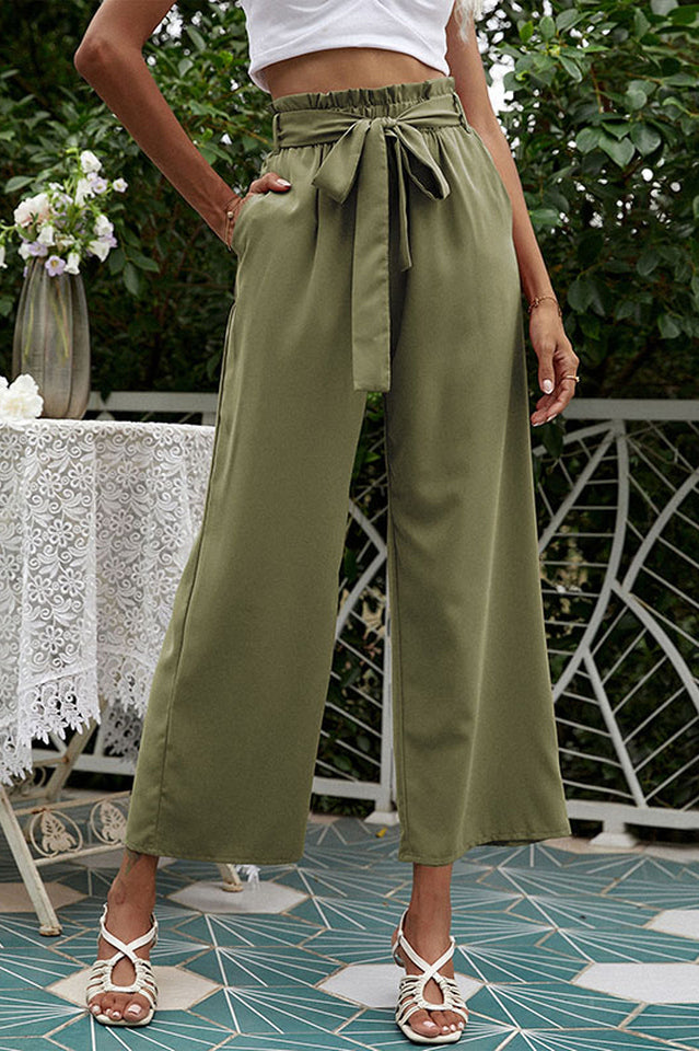 Basic Wide Leg Charming Pants With Belt