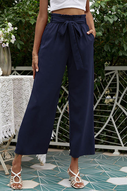 Basic Wide Leg Charming Pants With Belt