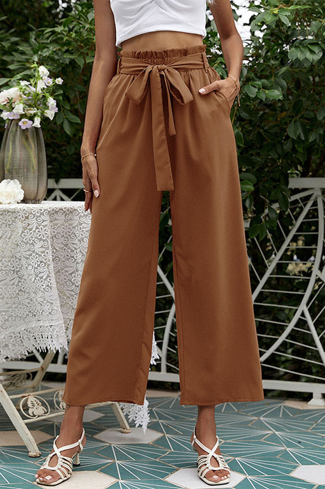 Basic Wide Leg Charming Pants With Belt