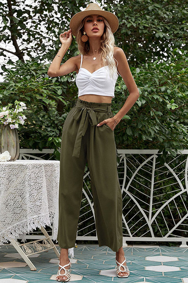 Basic Wide Leg Charming Pants With Belt