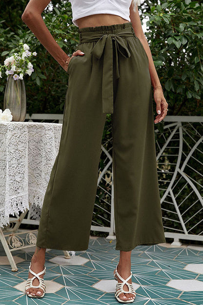 Basic Wide Leg Charming Pants With Belt