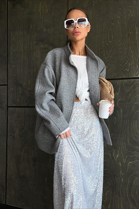 Stand Collar Wool Blend Coat