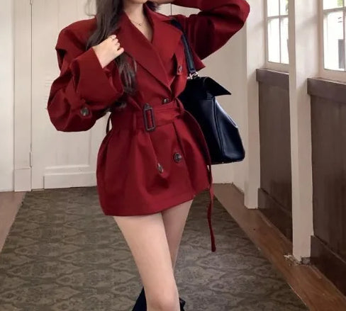 Red Medium Long Trench Coat