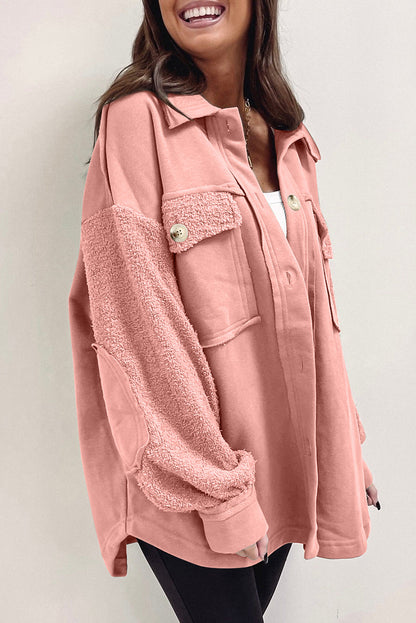 with Oversized Seam Blossom Exposed Peach Shacket Elbow Patch