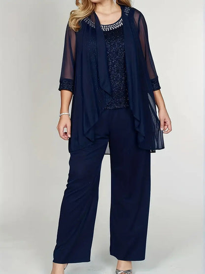 Blue Sequins Cardigan & Pants Set