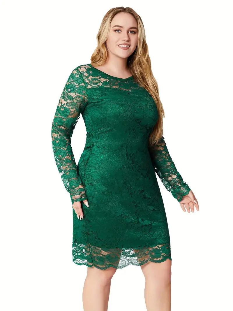 White Lace Long Sleeve Bodycon Dress - Plus Size