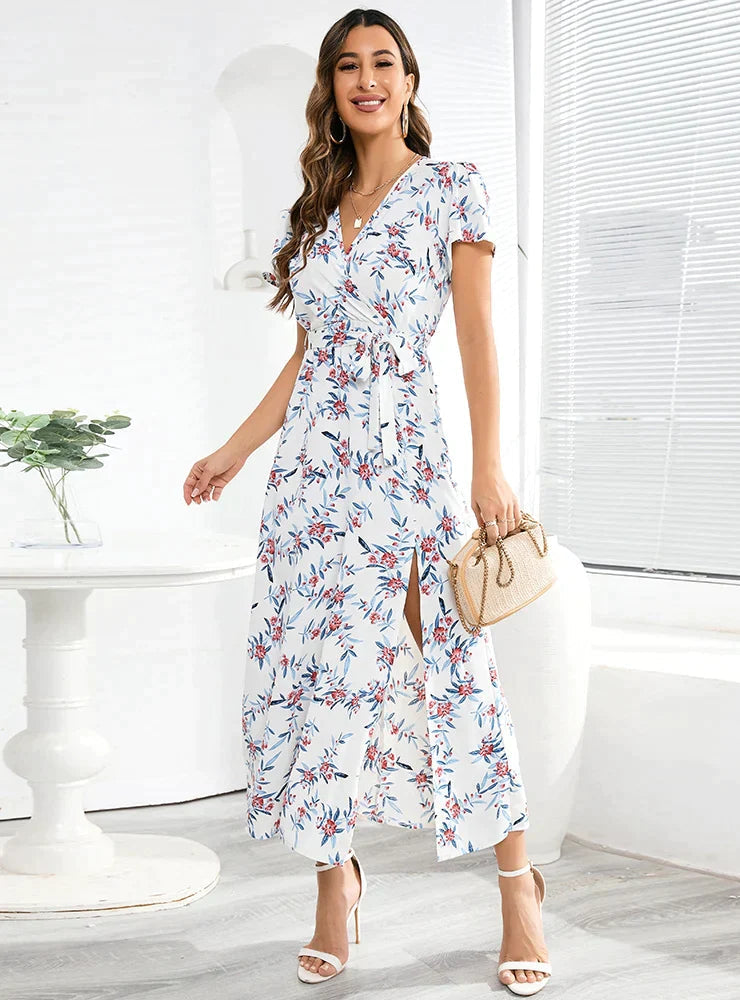 Bohemian Flowered V-Neck Dress