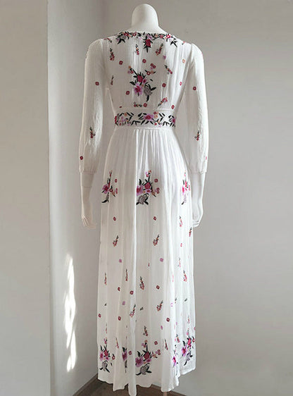 Tassel Embroidery Full-Length Flowered Dress