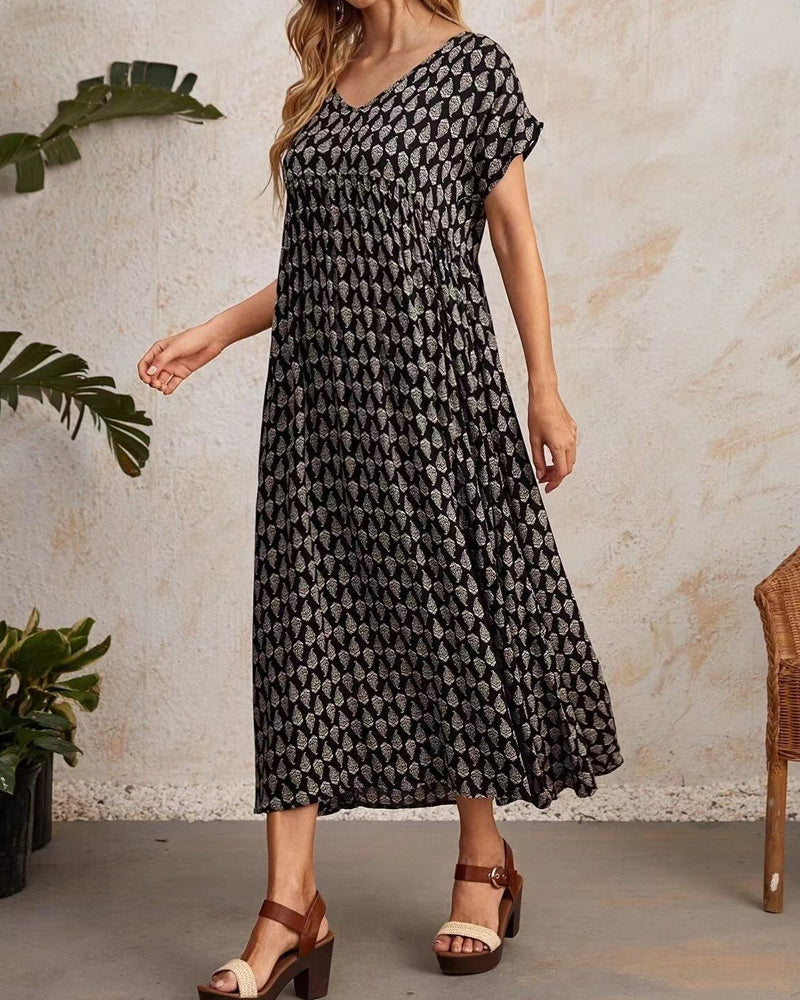 V-neck short sleeve maxi dress