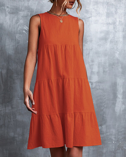 Sleeveless A-Line Dress in Solid Color