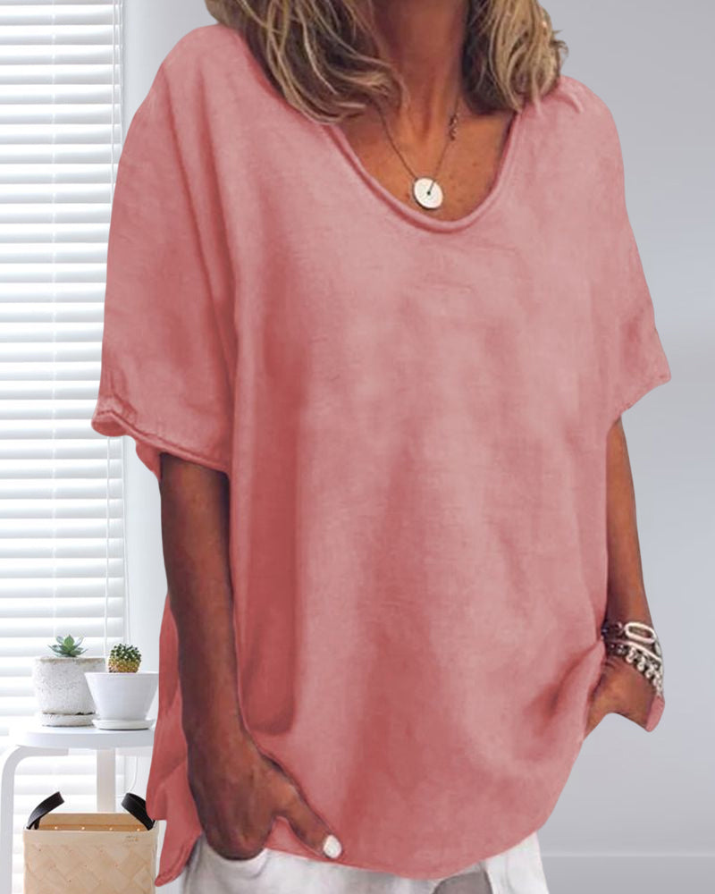 Solid Loose T-Shirt in Neck Round Color