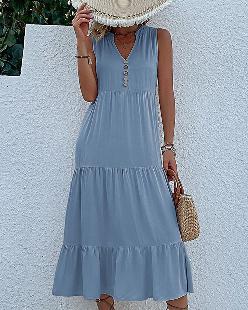 Sleeveless Casual Dress in Solid Color