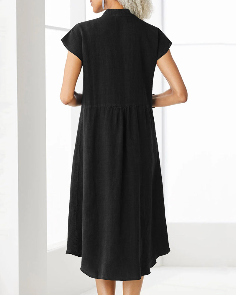 Stand collar dress with single breasted pocket