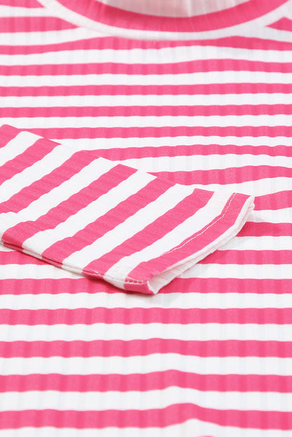 Arm Design Long Textured Pink Knit Striped Tee