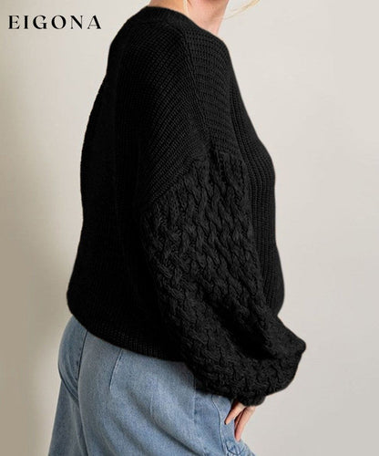 Cosybreezee - Black Cable Knit Sleeve Drop Shoulder Sweater