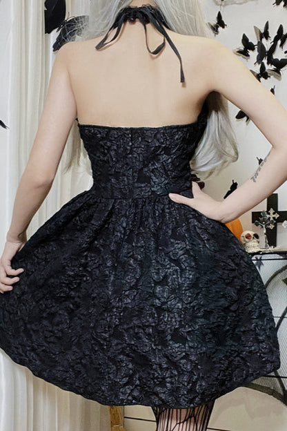 Solid Halter Puff Gothic Dress