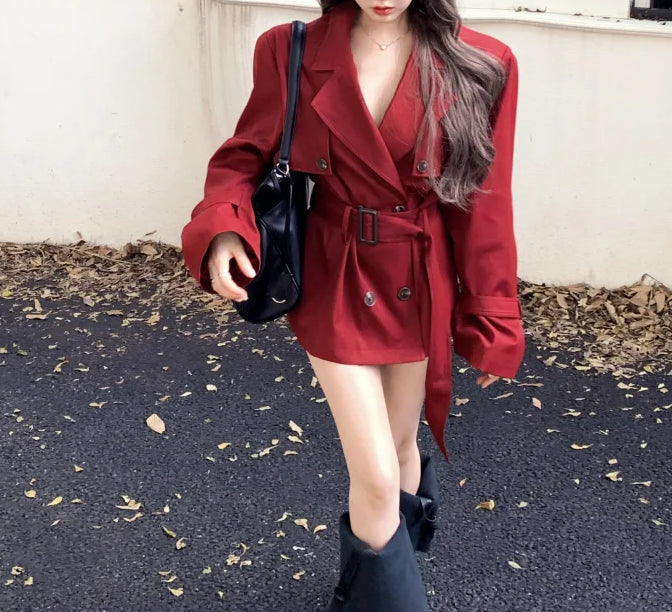 Red Medium Long Trench Coat