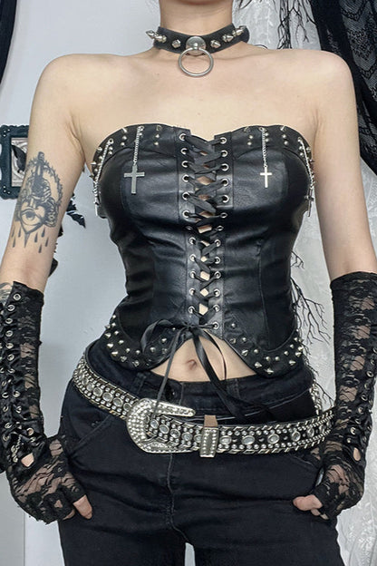 Gothic Studded Strapless Bustier Corset
